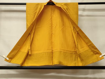 平和屋着物＃男性　袖無し羽織　色無地　山吹色　正絹　逸品　CABF9089in