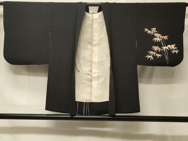 平和屋着物＃羽織　笹竹文　黒地　金彩　正絹　逸品　CABF9090in