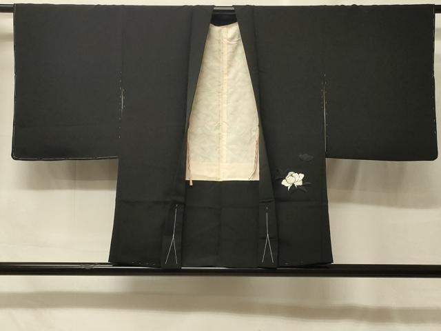 平和屋着物＃羽織　刺繍　草花文　黒地　正絹　逸品　未使用　CABF9091in