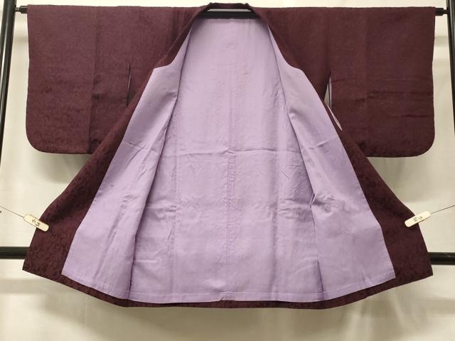 平和屋着物＃道行コート　色無地　花唐草文　紫鳶色　銀通し地　ロング丈　正絹　逸品　CABF9092in