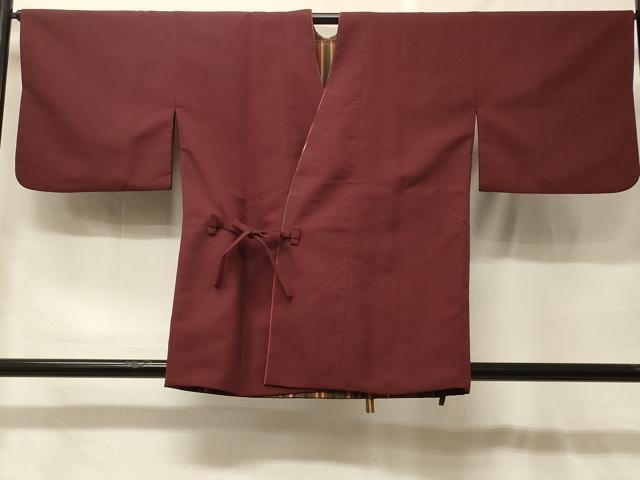 平和屋着物＃道中着　リバーシブル　花間道　葡萄茶色　洗える着物　CABF9094in