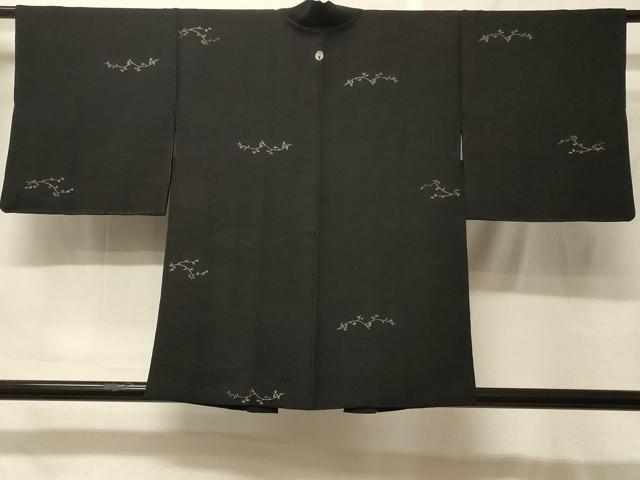 平和屋着物＃羽織　寿光織　枝葉文　黒地　金糸　正絹　逸品　CABF9095in