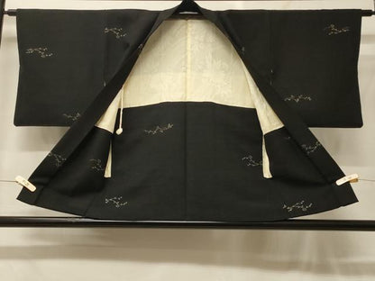 平和屋着物＃羽織　寿光織　枝葉文　黒地　金糸　正絹　逸品　CABF9095in