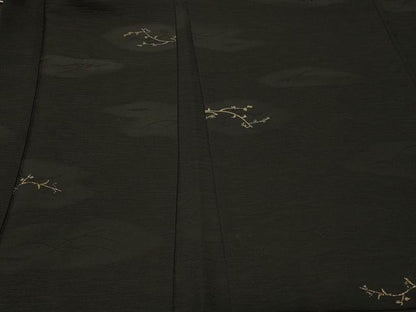 平和屋着物＃羽織　寿光織　枝葉文　黒地　金糸　正絹　逸品　CABF9095in