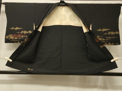 平和屋着物＃羽織　寿光織　霞文　黒地　金銀糸　正絹　逸品　CABF9096in