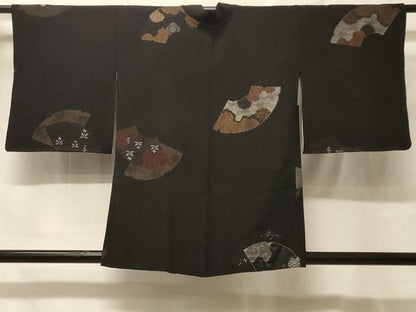 平和屋着物＃羽織　寿光織　地紙吉祥花文　黒地　金銀糸　正絹　逸品　CABF9097in