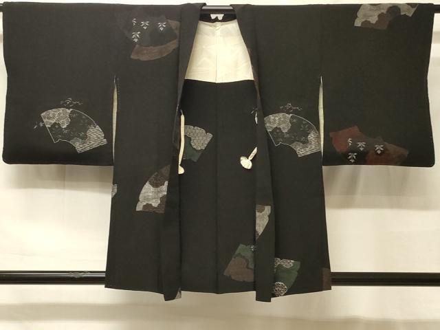 平和屋着物＃羽織　寿光織　地紙吉祥花文　黒地　金銀糸　正絹　逸品　CABF9097in