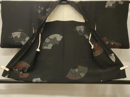 平和屋着物＃羽織　寿光織　地紙吉祥花文　黒地　金銀糸　正絹　逸品　CABF9097in
