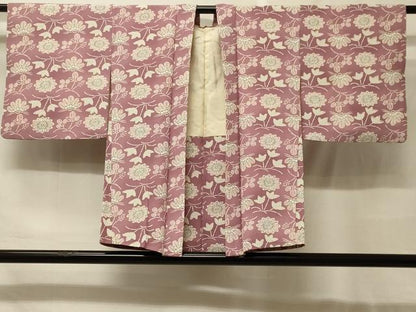 平和屋着物＃羽織　型染め　草花文　正絹　逸品　CABF9100in