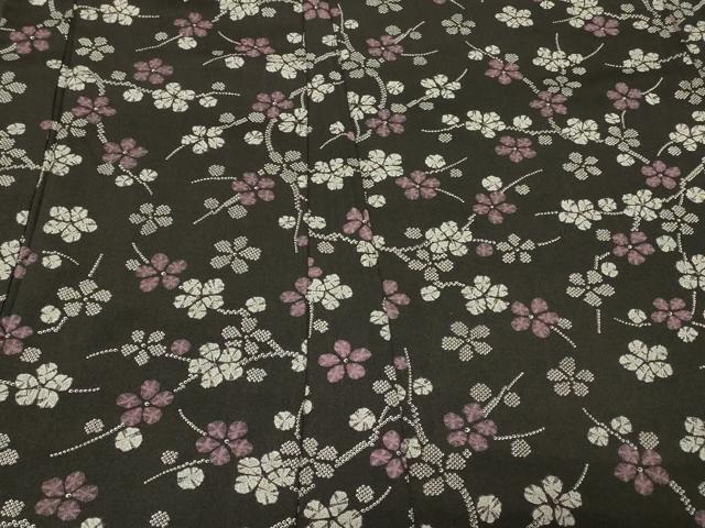 平和屋着物＃羽織　枝花文　黒地　正絹　逸品　CABF9106in
