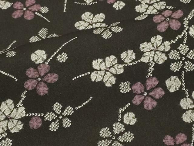平和屋着物＃羽織　枝花文　黒地　正絹　逸品　CABF9106in