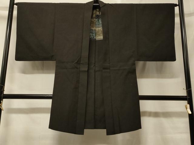 平和屋着物＃男性　長羽織　黒地　正絹　逸品　CABF9114in