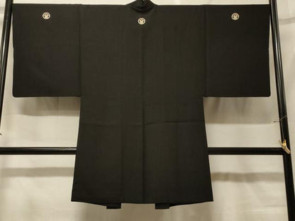 平和屋着物＃男性　長羽織　黒紋付き　正絹　逸品　CABF9119in