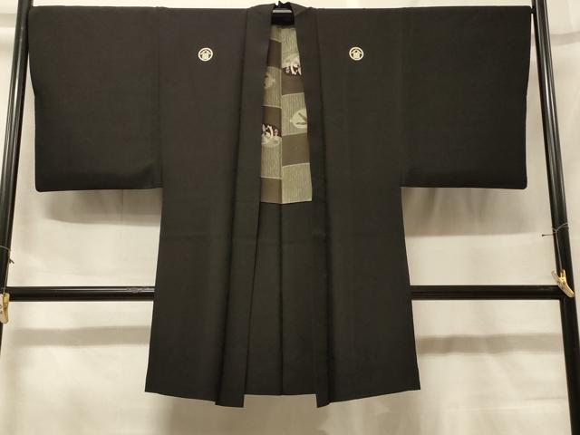 平和屋着物＃男性　長羽織　黒紋付き　正絹　逸品　CABF9119in