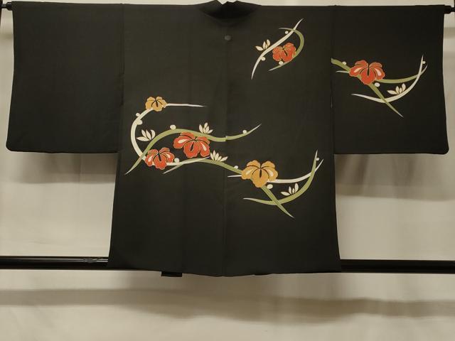 平和屋着物＃羽織　駒刺繍　舞花文　黒地　金彩　正絹　逸品　CABF9126in