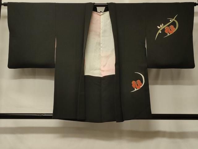 平和屋着物＃羽織　駒刺繍　舞花文　黒地　金彩　正絹　逸品　CABF9126in