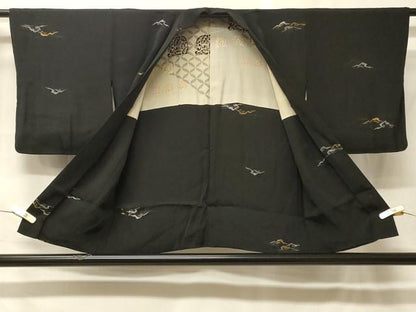 平和屋着物＃羽織　寿光織　霞文　黒地　金銀糸　正絹　逸品　CABF9129in