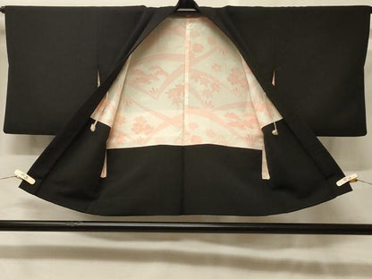 平和屋着物＃羽織　寿光織　糸車草花文　黒地　金糸　正絹　逸品　CABF9133in