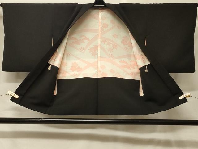 平和屋着物＃羽織　寿光織　糸車草花文　黒地　金糸　正絹　逸品　CABF9133in