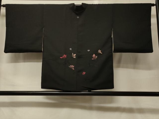 平和屋着物＃羽織　総刺繍　枝花文　黒地　正絹　逸品　CABF9134in