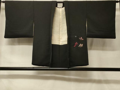 平和屋着物＃羽織　総刺繍　枝花文　黒地　正絹　逸品　CABF9134in