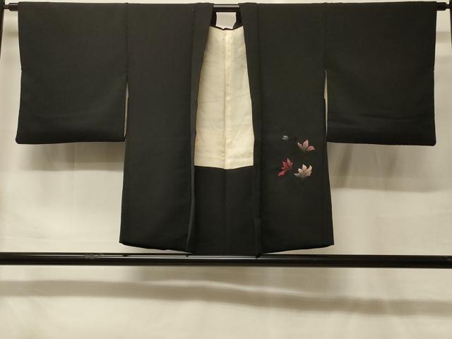 平和屋着物＃羽織　総刺繍　枝花文　黒地　正絹　逸品　CABF9134in