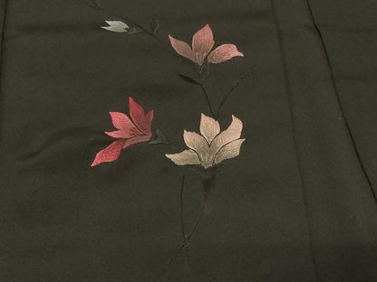 平和屋着物＃羽織　総刺繍　枝花文　黒地　正絹　逸品　CABF9134in