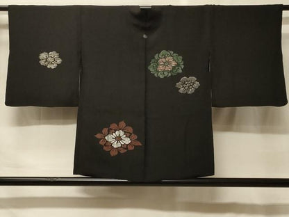 平和屋着物＃羽織　寿光織　正倉院花文　黒地　銀糸　正絹　逸品　CABF9137in