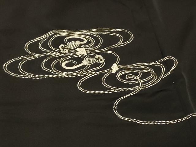 平和屋着物＃羽織　総刺繍　結び紐文　黒地　正絹　逸品　CABF9142in