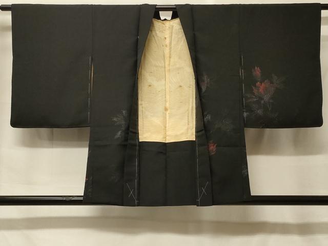平和屋着物＃羽織　寿光織　枝花文　黒地　正絹　逸品　未使用　CABF9143in