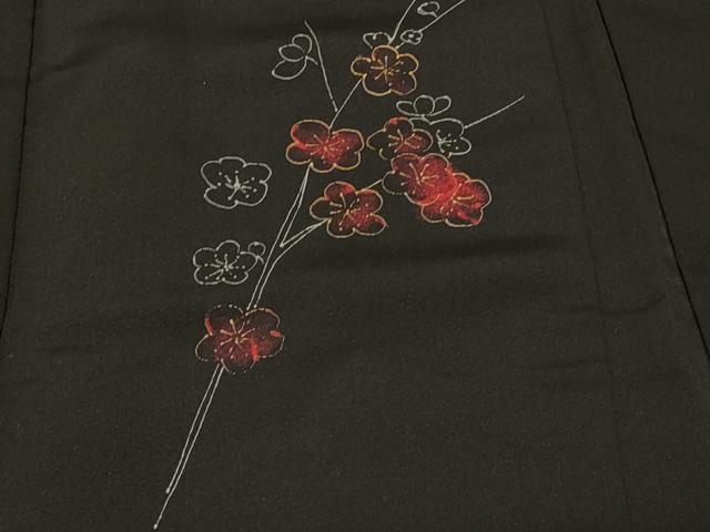 平和屋着物＃羽織　手描き　枝梅文　黒地　金彩　正絹　逸品　CABF9144in