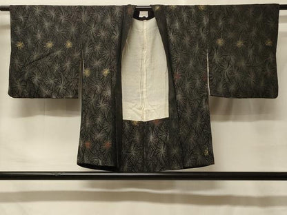 平和屋着物＃羽織　寿光織　乱菊　黒地　金銀糸　正絹　逸品　CABF9148in