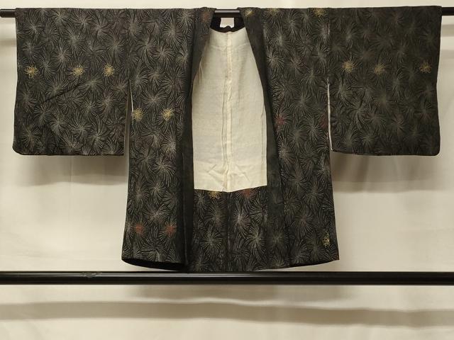 平和屋着物＃羽織　寿光織　乱菊　黒地　金銀糸　正絹　逸品　CABF9148in