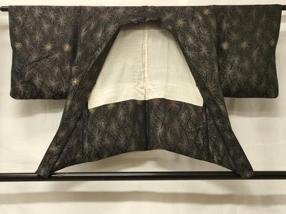 平和屋着物＃羽織　寿光織　乱菊　黒地　金銀糸　正絹　逸品　CABF9148in