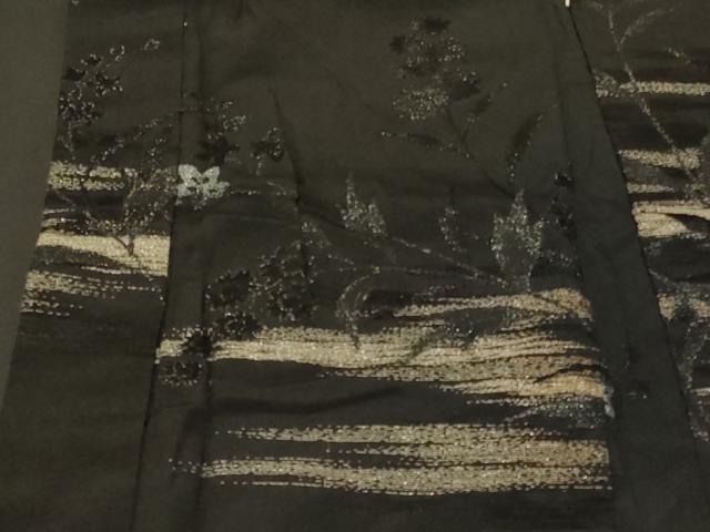 平和屋着物＃羽織　寿光織　霞枝花文　黒地　銀糸　正絹　逸品　CABF9151in