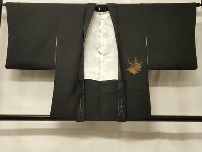 平和屋着物＃羽織　寿光織　花車文　黒地　金彩　正絹　逸品　CABF9153in