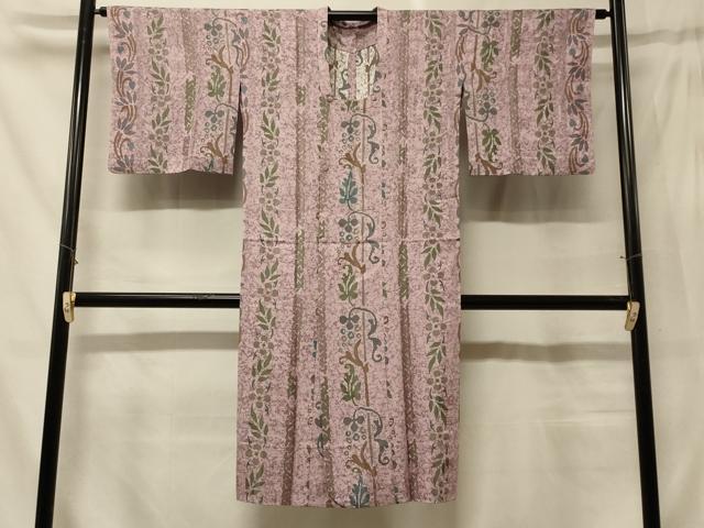 平和屋着物＃道行コート　単衣　花唐草間道　ロング丈　正絹　逸品　CABF9155in