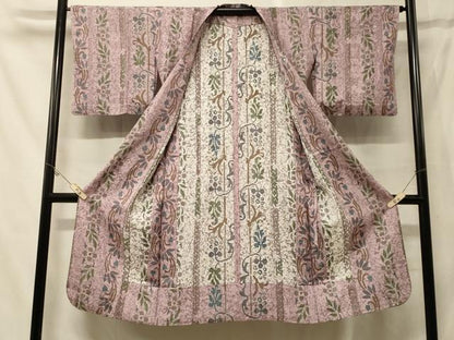 平和屋着物＃道行コート　単衣　花唐草間道　ロング丈　正絹　逸品　CABF9155in