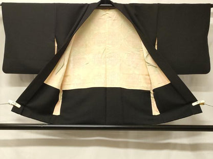 平和屋着物＃羽織　絞り　草花文　黒地　正絹　逸品　CABF9156in