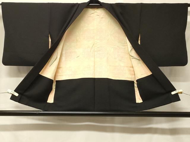平和屋着物＃羽織　絞り　草花文　黒地　正絹　逸品　CABF9156in