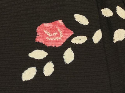 平和屋着物＃羽織　絞り　草花文　黒地　正絹　逸品　CABF9156in