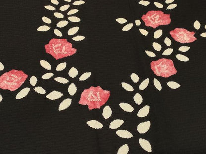 平和屋着物＃羽織　絞り　草花文　黒地　正絹　逸品　CABF9156in