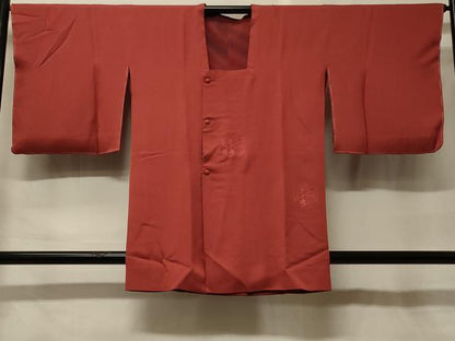 平和屋着物＃中国三大刺繍 スワトウ刺繍 総刺繍 道行コート リバーシブル 色無地 亀甲草花地紋 銀朱色 正絹 逸品 未使用 CABF9160in