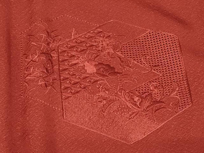 平和屋着物＃中国三大刺繍 スワトウ刺繍 総刺繍 道行コート リバーシブル 色無地 亀甲草花地紋 銀朱色 正絹 逸品 未使用 CABF9160in