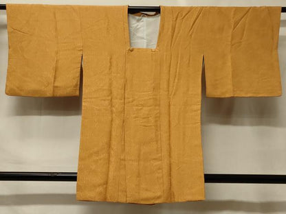平和屋着物＃道行コート　色無地　石畳地紋　山吹色　正絹　逸品　CABF9165in