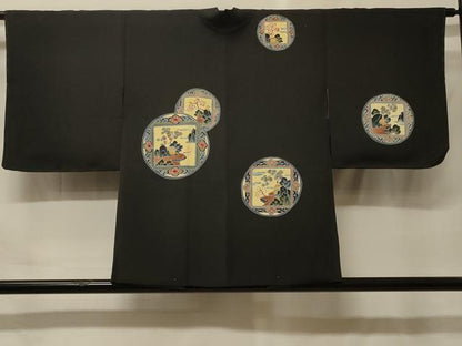 平和屋着物＃羽織　作家物　絵皿風景文　黒地　正絹　逸品　未使用　CABF9167in
