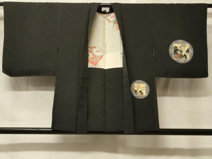 平和屋着物＃羽織　作家物　絵皿風景文　黒地　正絹　逸品　未使用　CABF9167in