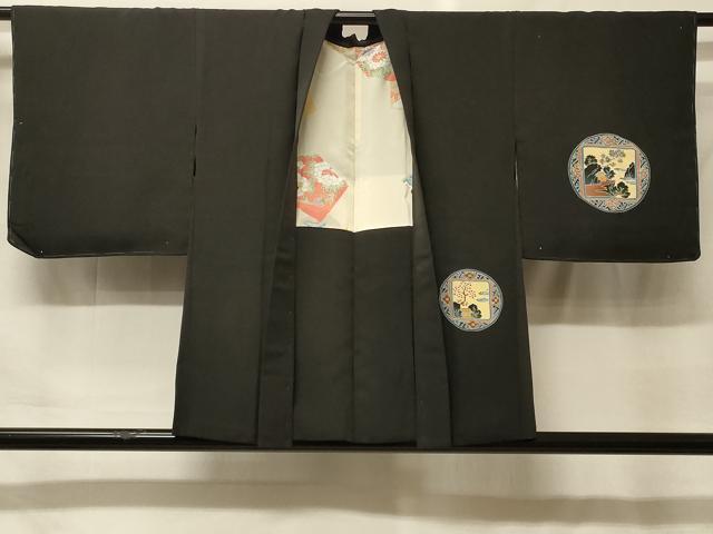 平和屋着物＃羽織　作家物　絵皿風景文　黒地　正絹　逸品　未使用　CABF9167in