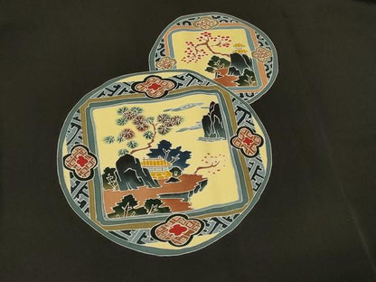 平和屋着物＃羽織　作家物　絵皿風景文　黒地　正絹　逸品　未使用　CABF9167in