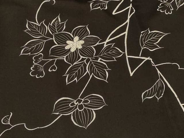 平和屋着物＃羽織　刺繍　枝花文　黒地　正絹　逸品　CABF9168in